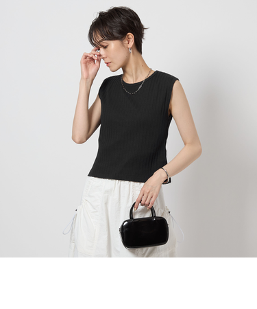 アイレット リブ クロップド ノースリーブ Tシャツ