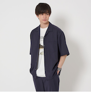 ウォッシャブルトロ ストライプ ジャストルーズ オープンカラーシャツ ―ストレッチ―