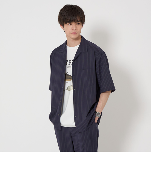ウォッシャブルトロ ストライプ ジャストルーズ オープンカラーシャツ ―ストレッチ―