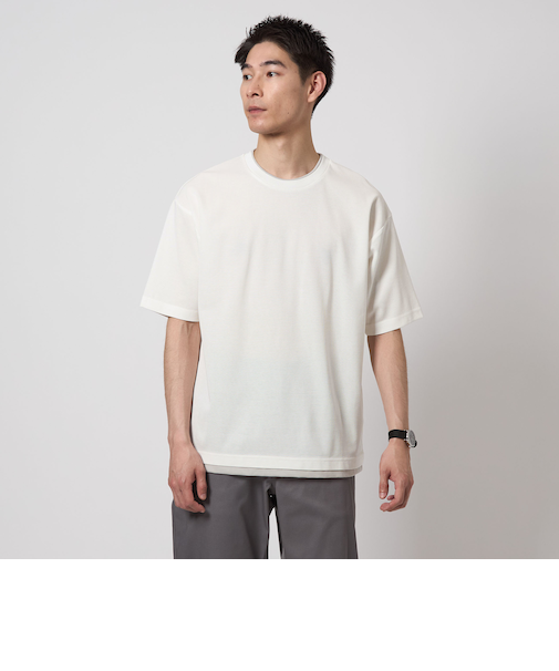 ピケ フェイクレイヤード クルーネック 半袖 Tシャツ