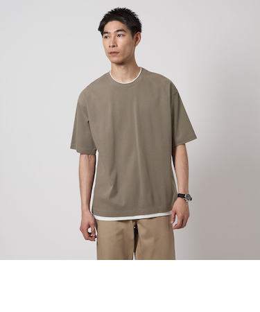 ピケ フェイクレイヤード クルーネック 半袖 Tシャツ