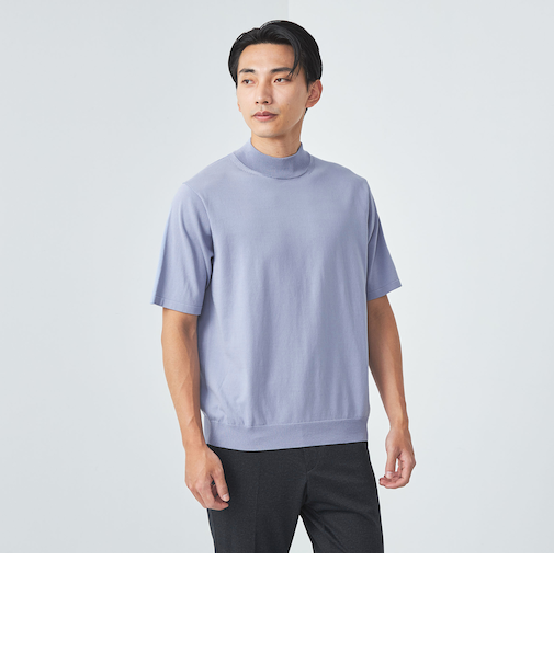 クリア コットン テンジク モックネックT 半袖 ニット