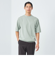 A+ テンジク クルーネック 半袖 ニット -ハンドウォッシャブル-