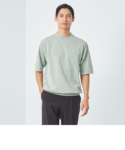 A+ テンジク クルーネック 半袖 ニット -ハンドウォッシャブル-