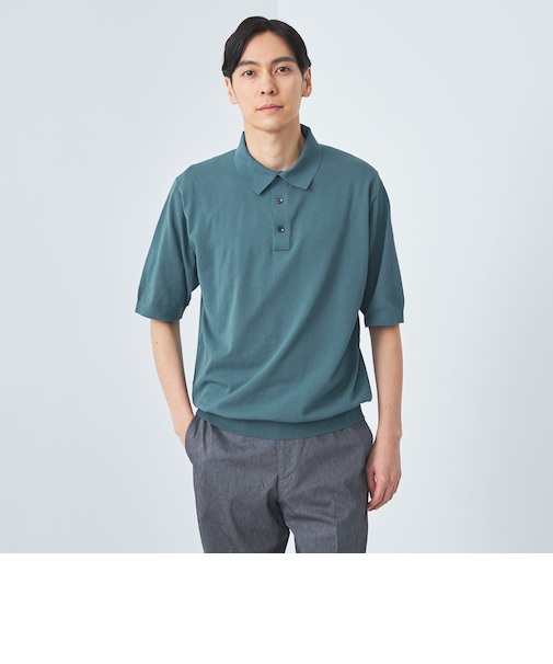 A+ テンジク 半袖 ニット ポロシャツ -ウォッシャブル-