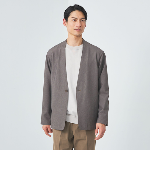 A+ PEシャークスキン 1B ノーカラー ジャケット -ウォッシャブル・ストレッチ・防シワ-