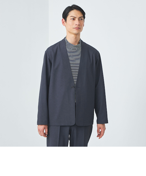 A+ PEシャークスキン 1B ノーカラー ジャケット -ウォッシャブル・ストレッチ・防シワ-