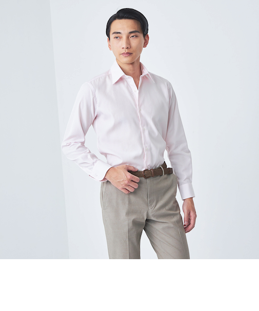 コットン ロンスト レギュラーカラー ドレスシャツ -イージーアイロン-