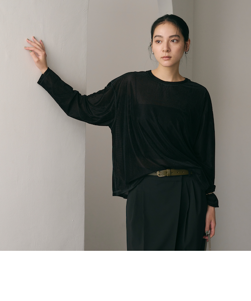 ベロアストライプシアー ロングスリーブカットソー