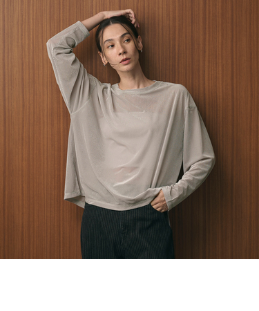 ベロアストライプシアー ロングスリーブカットソー