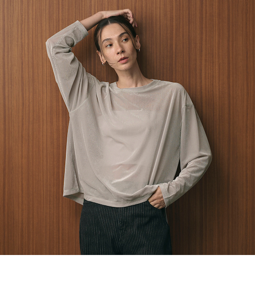 ベロアストライプシアー ロングスリーブカットソー