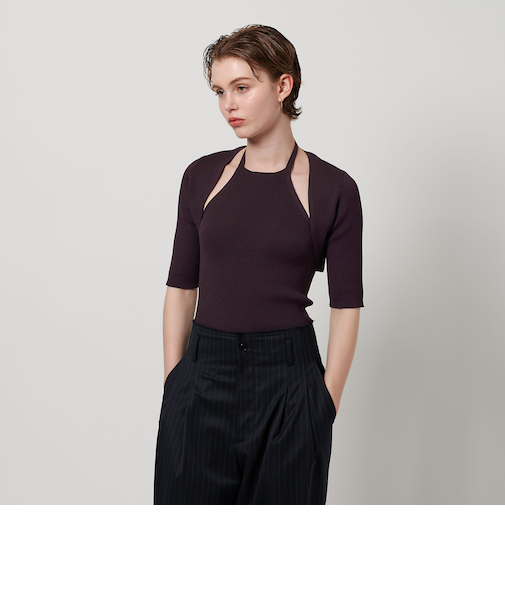 ＜H＞TC リブ ハーフスリーブ カーディガン