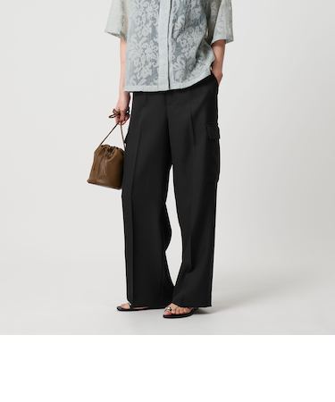 ポリエステル カーゴスラックス ワイドパンツ 防シワ