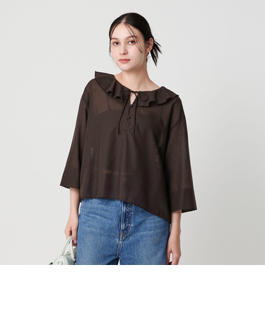 ポリエステルブレンド フリルカラーブラウス