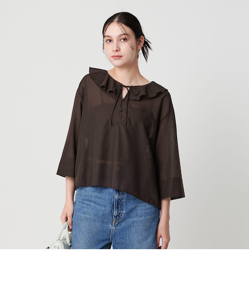 ポリエステルブレンド フリルカラーブラウス