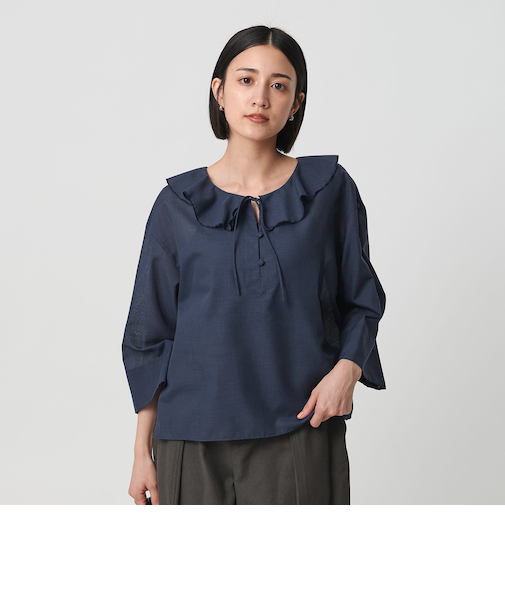 ポリエステルブレンド フリルカラーブラウス