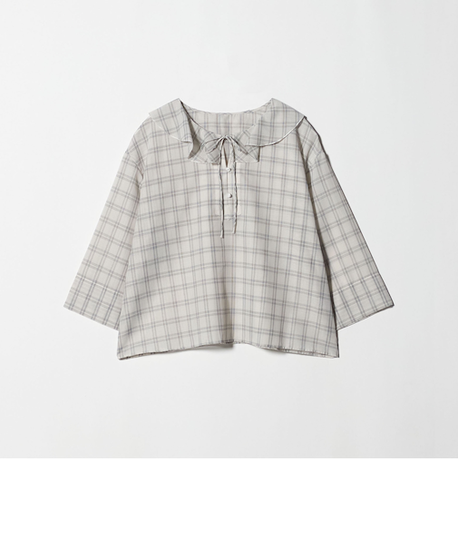 チェック フリルカラーブラウス
