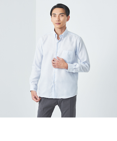 エブリット コットンオックス ストライプ スナップ ボタンダウン シャツ -イージーアイロン-