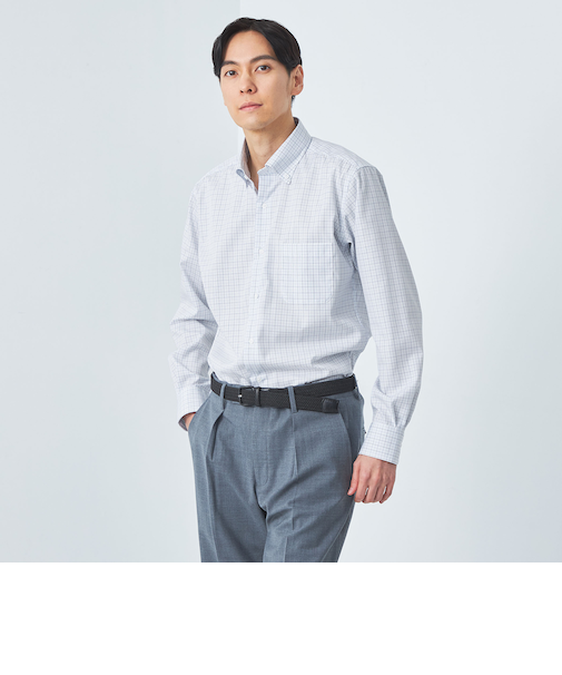 コットン チェック ボタンダウン ドレスシャツ -イージーアイロン-
