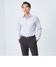 コットン ナローストライプ ショートワイドカラー ドレスシャツ -イージーアイロン-