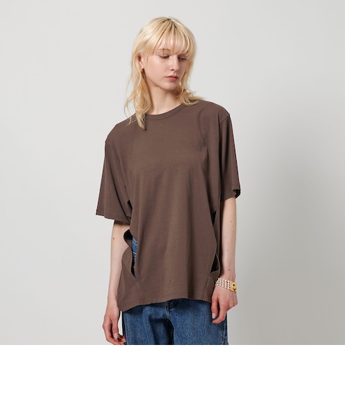 6(ROKU)＞コットン ナイロン カラーロック ノースリーブ Tシャツ