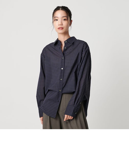 シアー レギュラーカラー チェックシャツ