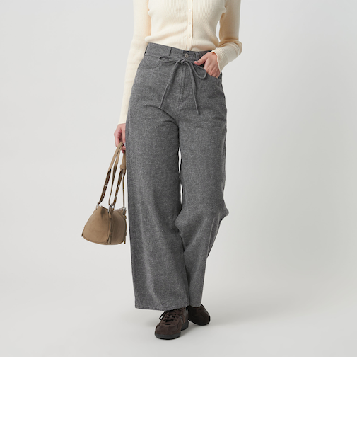 リボンベルト ワイドデニムパンツ