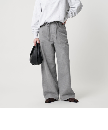 リボンベルト ワイドデニムパンツ