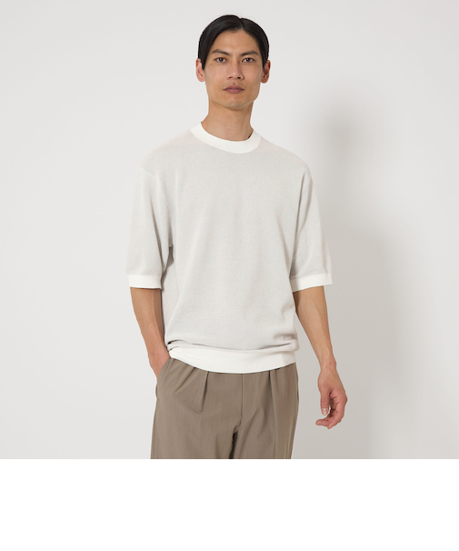 A+ マイクロパターン クルーネック ニット Tシャツ