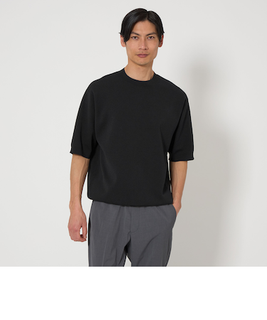 A+ リネンミックス ミラノ クルーネック 半袖 ニット