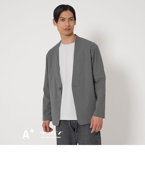 A+ ラッカンリネンライク 1B ノーカラー ジャケット -ウォッシャブル