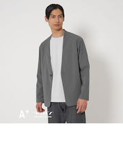 A+ ラッカンリネンライク 1B ノーカラー ジャケット -ウォッシャブル・ストレッチ・吸水速乾-