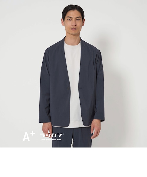 A+ ラッカンリネンライク 1B ノーカラー ジャケット -ウォッシャブル