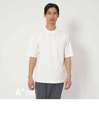 A+ COOL ボーダー ビズ クルーネック カットソー -接触冷感・吸水速乾-