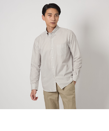 エブリット コットンパナマ ストライプ スナップ ボタンダウン シャツ -イージーアイロン-