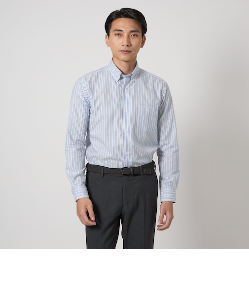 エブリット コットンパナマ ストライプ スナップ ボタンダウン シャツ -イージーアイロン-