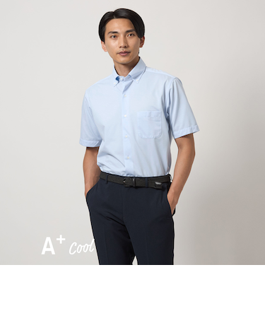 A+ COOL ドビー カット スタンダード ボタンダウン 半袖 ドレスシャツ -接触冷感-