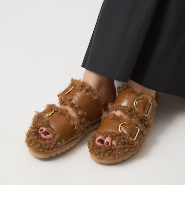 ダブルベルト フェイクファー サンダル