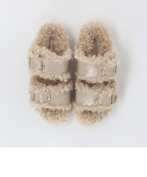 ダブルベルト フェイクファー サンダル