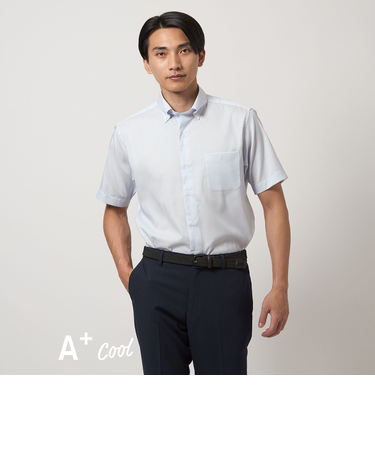 A+ COOL ピケ ストライプ スタンダード ボタンダウン シャツ -イージーアイロン・接触冷感-