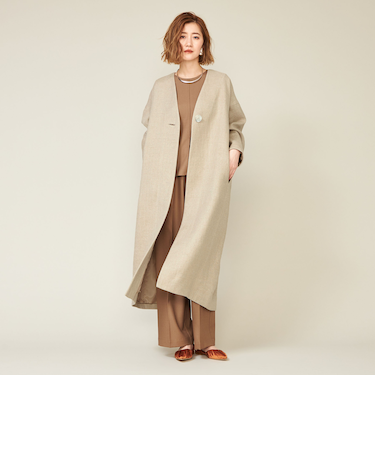 ＜conte＞ツイード ノーカラーコート