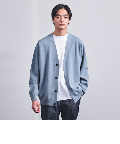 4シーズンズ ミラノリブ カーディガン ーウォッシャブルー