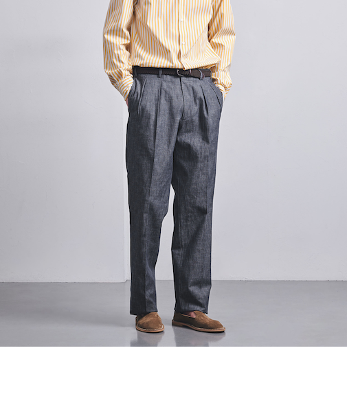 シャンブレー ストレート ２インプリーツ スラックス