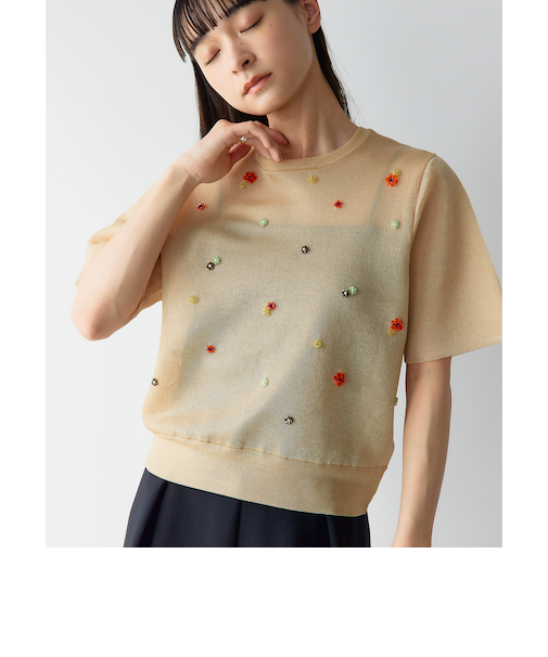 ＜EMMEL REFINES＞EM フラワービーズ シアー プルオーバー