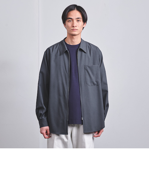 ウールトロピカル ジップ レギュラーカラー シャツ