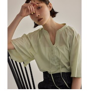 ＜EMMEL REFINES＞EM タックフレアスリーブ レースアップ ブラウス