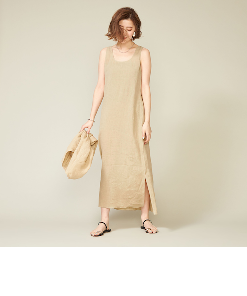 <conte>アサ スリット ノースリーブワンピース