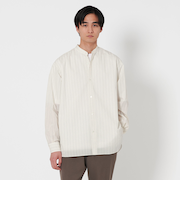 フェザー ポプリン ストライプ バンドカラー シャツ