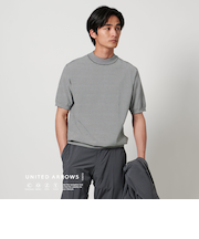 ショートスリーブ ボーダー モックネックニット UA COZY -ウォッシャブル・抗菌防臭-