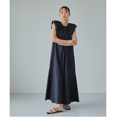 ＜EMMEL REFINES＞EM タック＆パフショルダー キリカエフレア ワンピース